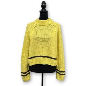 Boston Proper Y2K Chunky Knit Sweater Size L Striped Yellow Mockneck Pullover